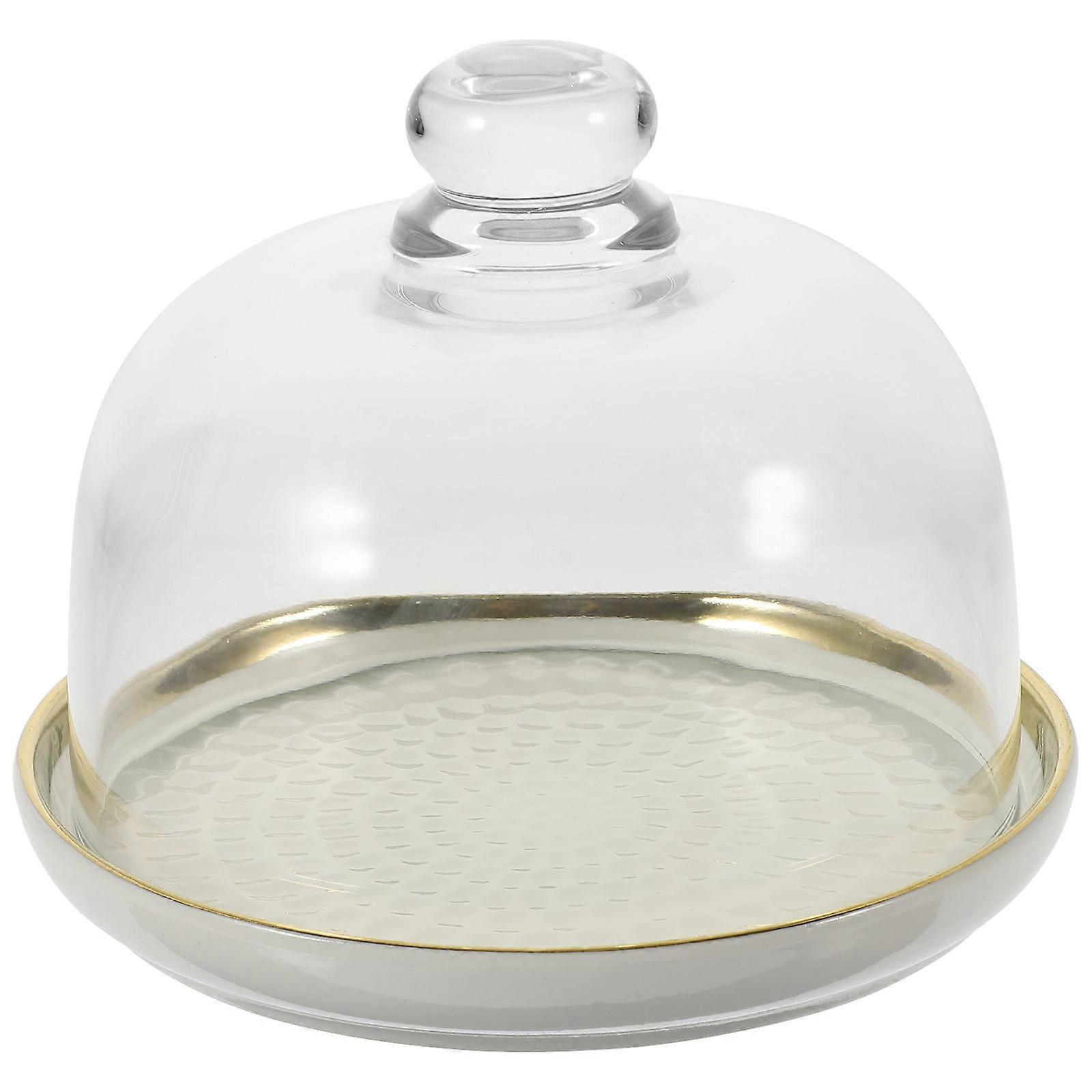 Cake Holder With Cover Glass Food Ceramic Tray For Kitchen Use Display Function 1 Set