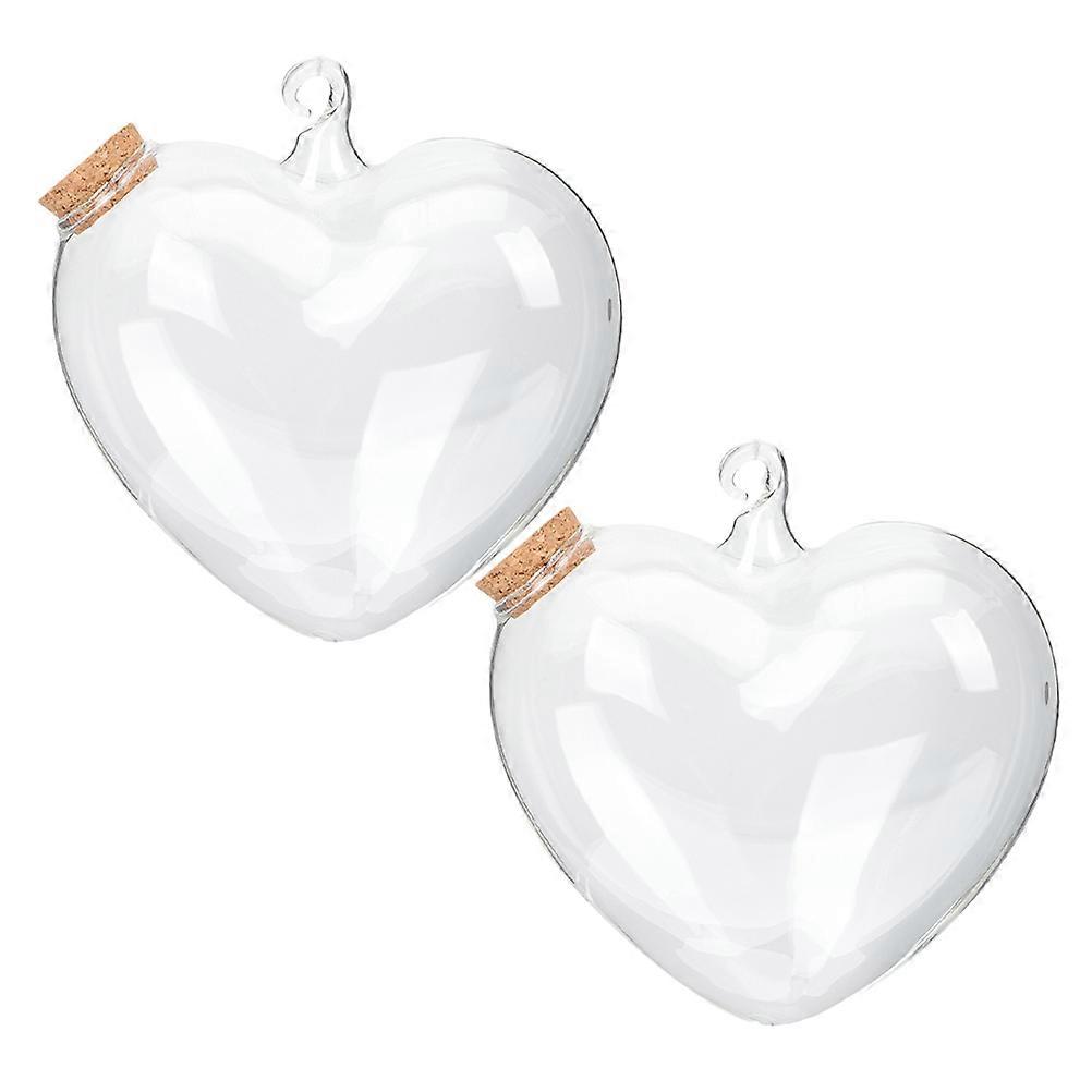 2pcs Heart Wishing Bottles Hanging Glass Jars with Cork Lids for Storage Transparent Mini Jars