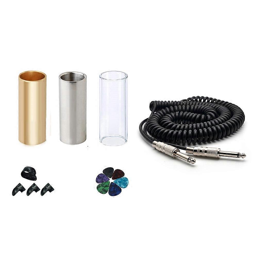 2 Set Musical Instrument Accessories: 1 Set Guitar Slide Set & 1 Pcs 6.35/6.5 Guitar Bass Audio Cabl
