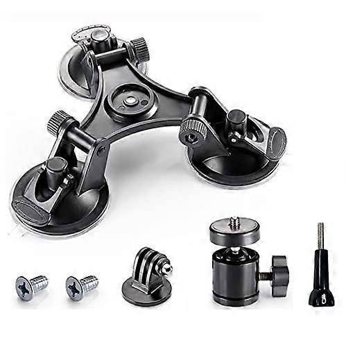 Triple Suction Cup Mount for GoPro Hero 13 12 11 10 and DJI OSMO Action 4 3 2 with 1/4"-20 Thread Adapter for Stability
