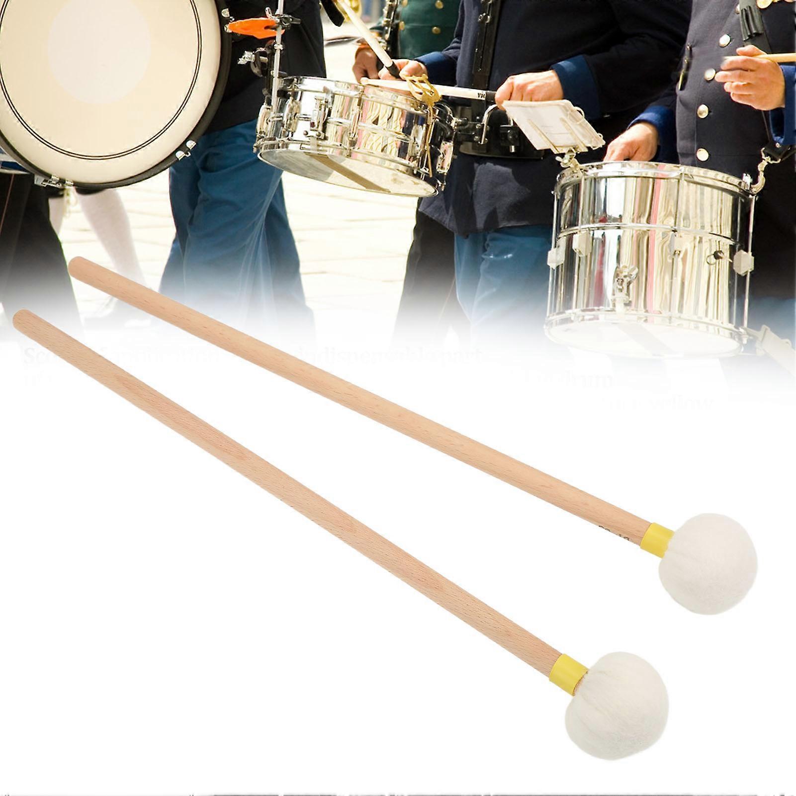 2Pcs Drum Mallet Felt Head Wooden Handle Non Slip Instrument Accessory Set Kit for PlayingYellow 