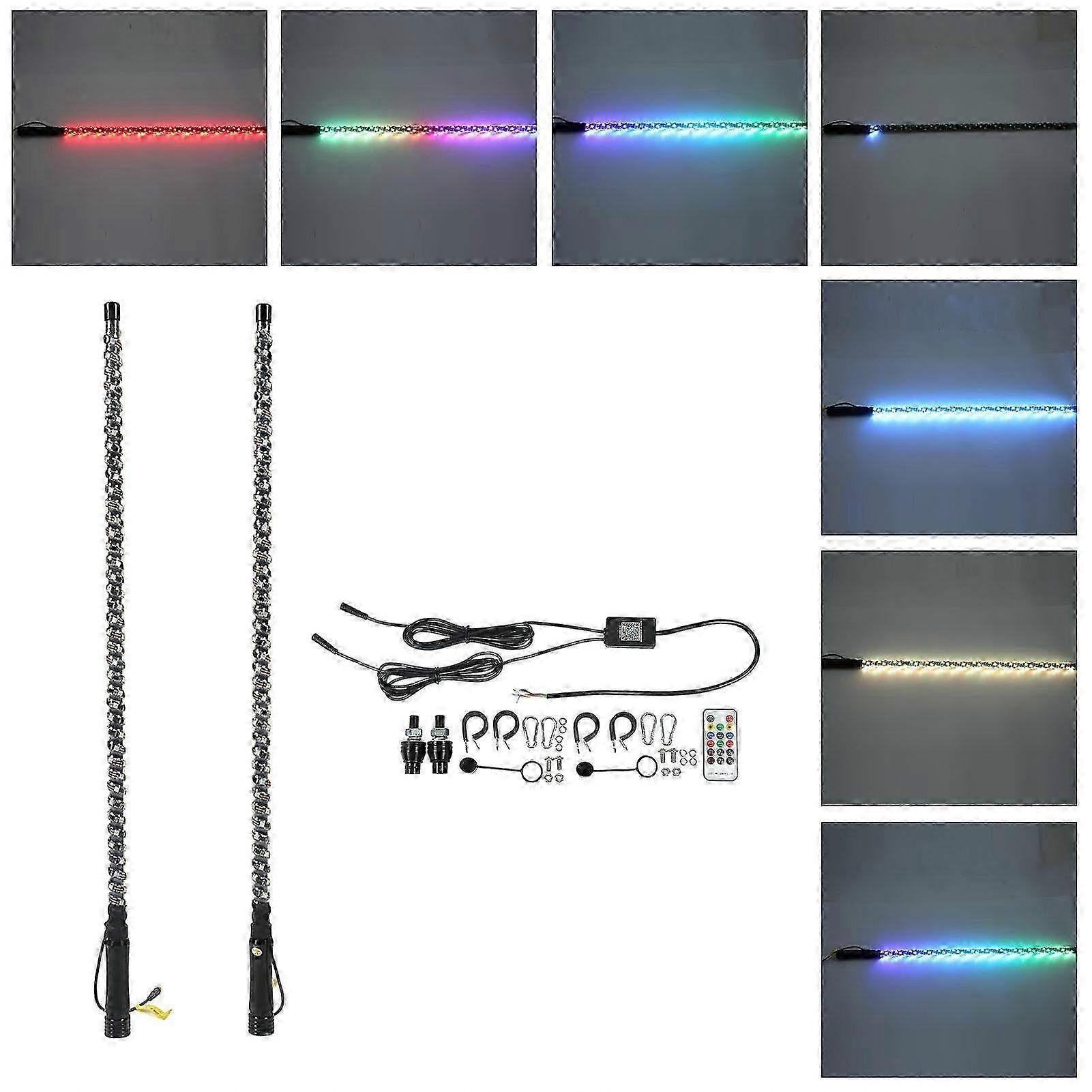2pcs 3ft LED Whip Lights with Flag Pole - APP Controlled RGB Chasing Lights for UTV, ATV, Truck & Boat - 12V/24V Compatibility