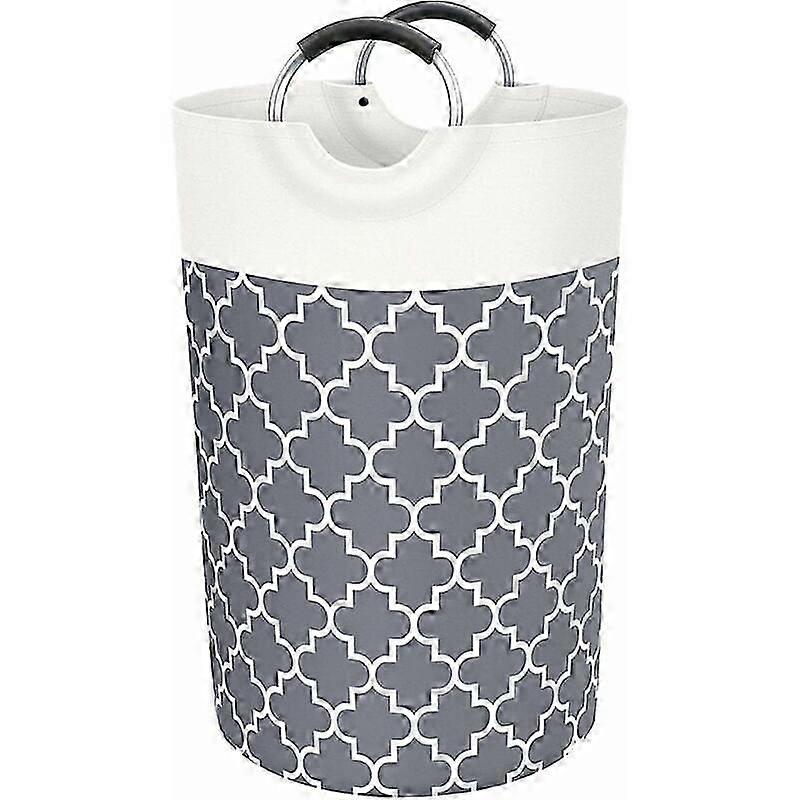 Grey Lantern Print Laundry Basket - 82L Capacity British Household Essential