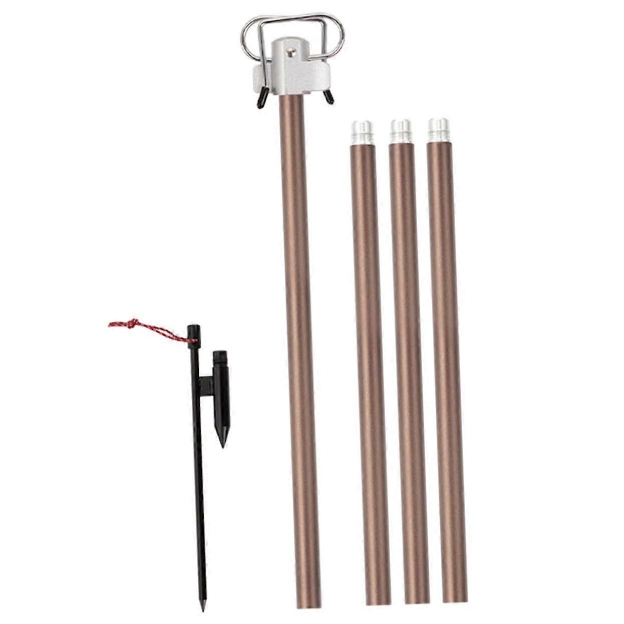 Foldable camping lamp stand with double hooks, sturdy aluminum light frame for outdoor activities, portable for camping and garden lighting.