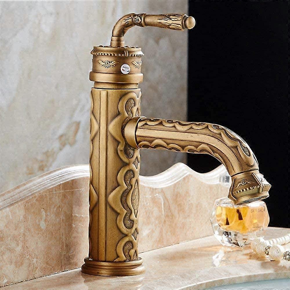 Faucet, singlelever mixer, 360degree swivel, compatible copper retro kitchen sink faucet in yellow, washbasin faucet, hot and cold water faucets