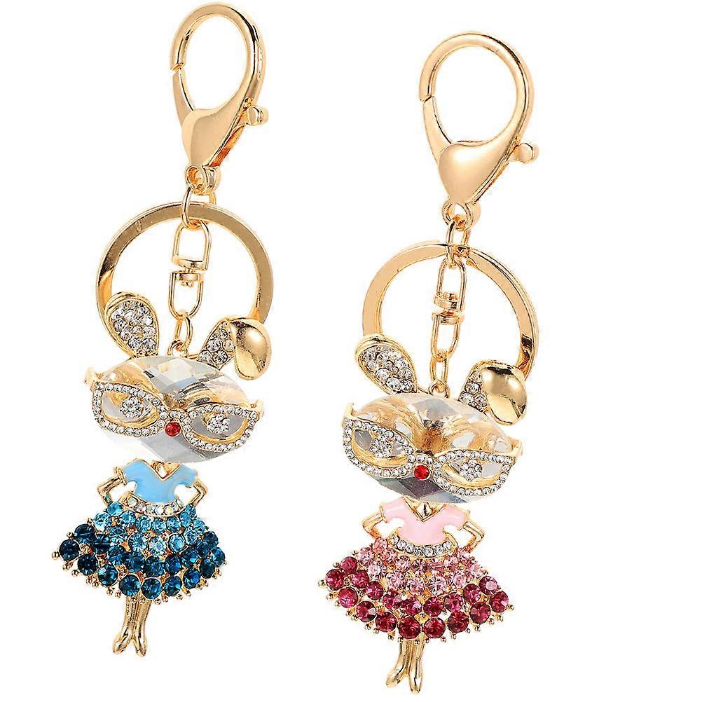 Bunny Keychain 2Pcs Assorted Color Metal Shining Keychain with Versatile Decor Charm for Home Use