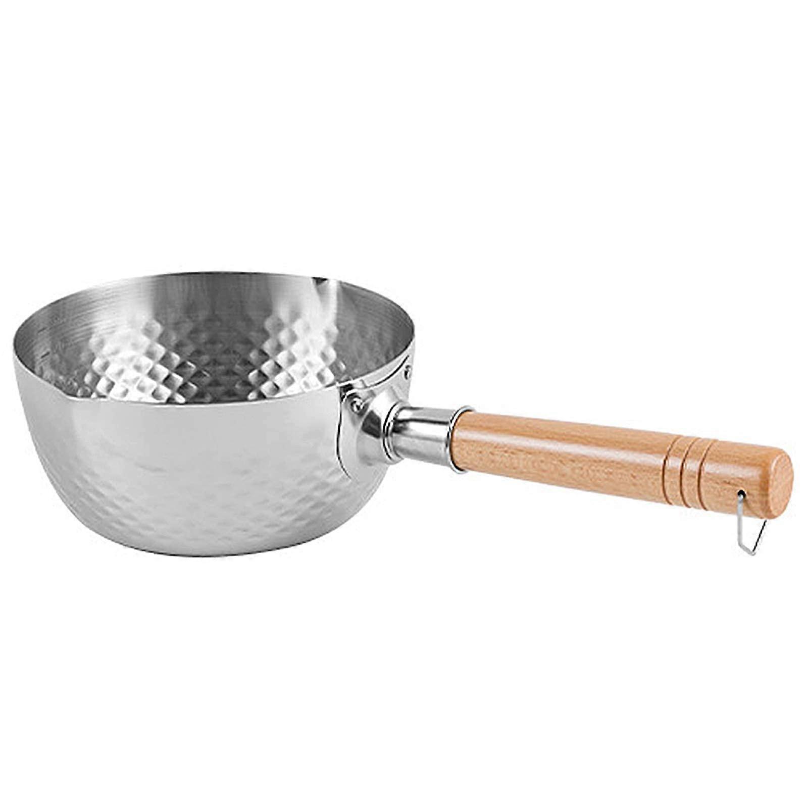 Japanese Saucepan 304 Stainless Steel Milk Pan, Deep Hammered Pot with Wooden Handle, NonStick Cooking Tool for Kitchen, 20 cm