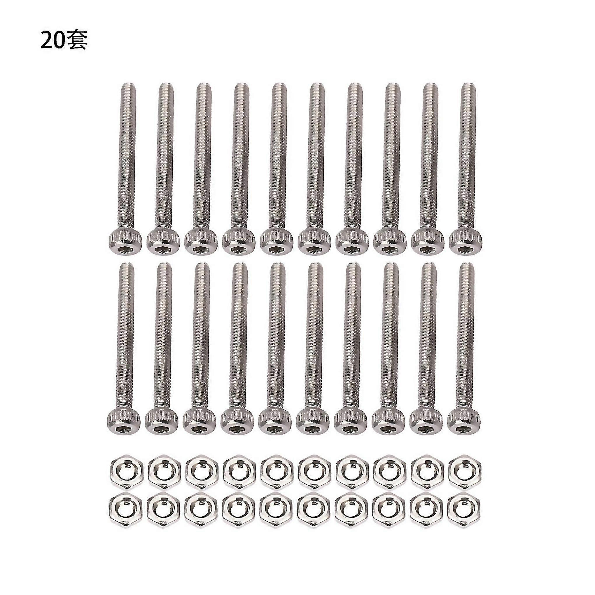 M2 X 20mm Long Hex Socket Knurled Cap Screws Bolts Nuts Set 20pcs