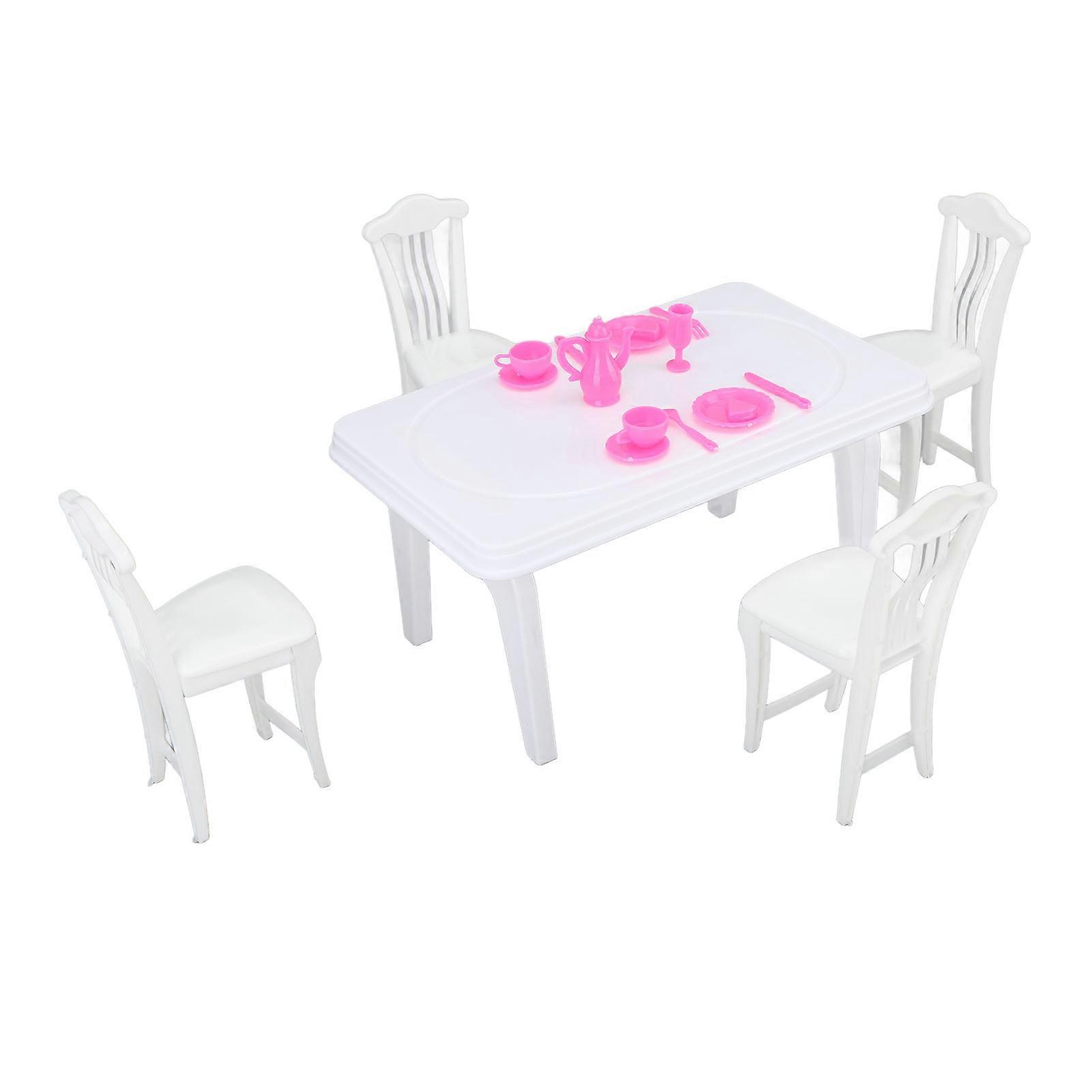 1:16 Scale Dollhouse Dining Table Chair Set, 18x11cm Plastic