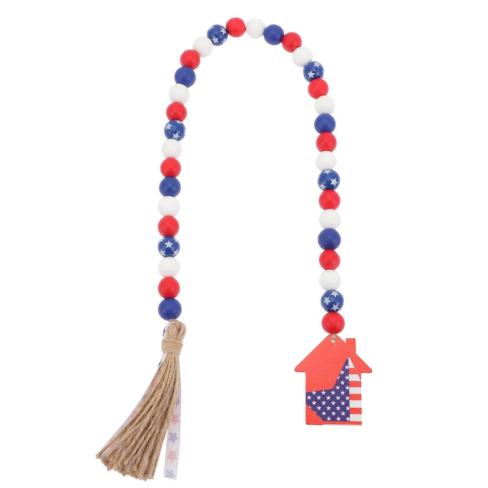 Independence Day Decorative Wood Bead String with Tassel in Blue Color for Home Decor