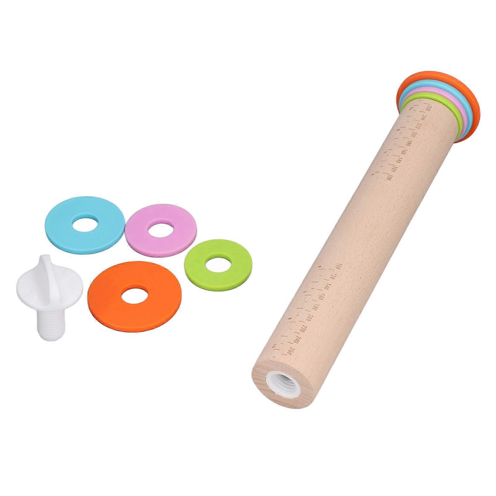 35cm Adjustable Wooden Pizza Rolling Pin with Thickness Guides