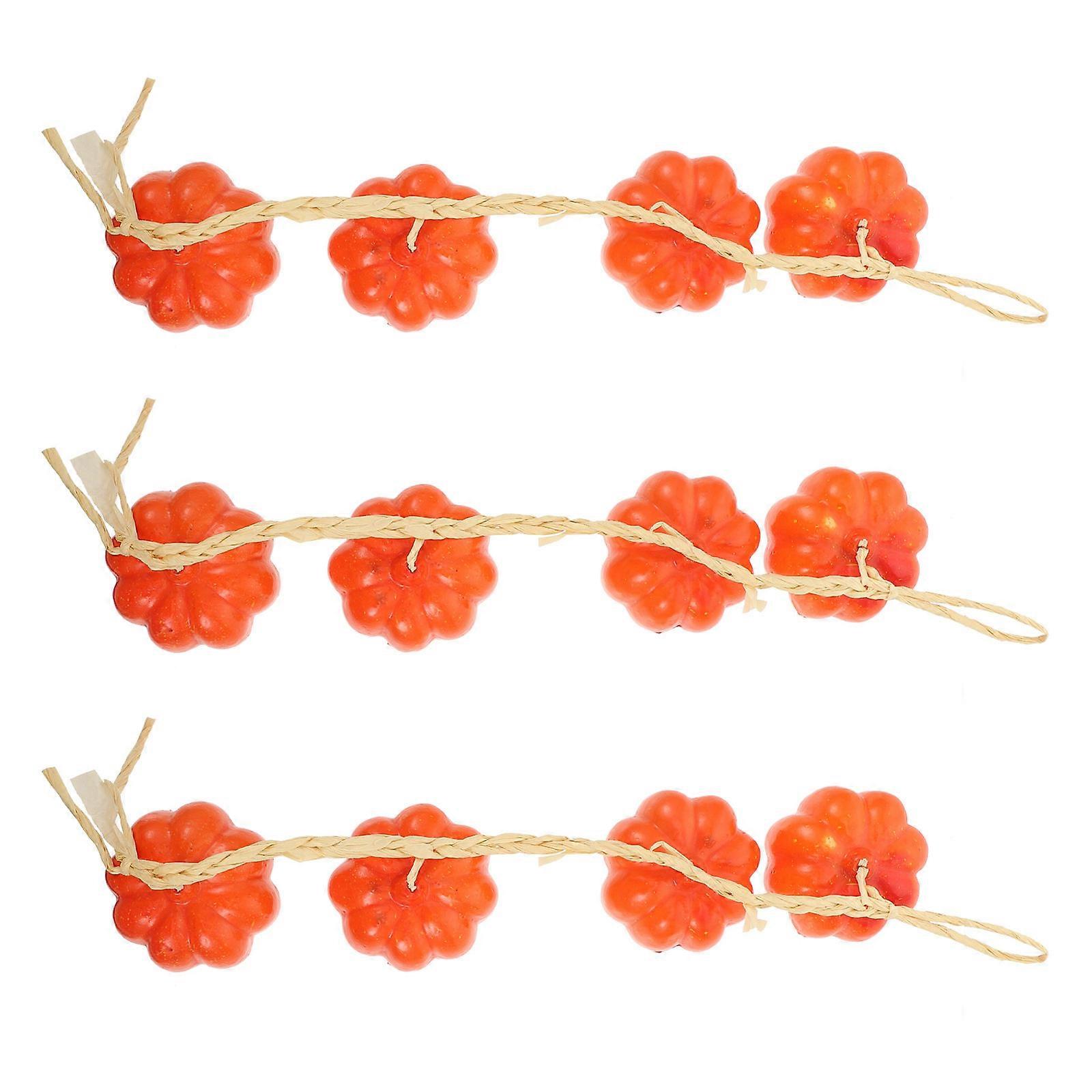 Orange Foam Artificial Pumpkin String for Decoration Lifelike Shape 3 Pcs