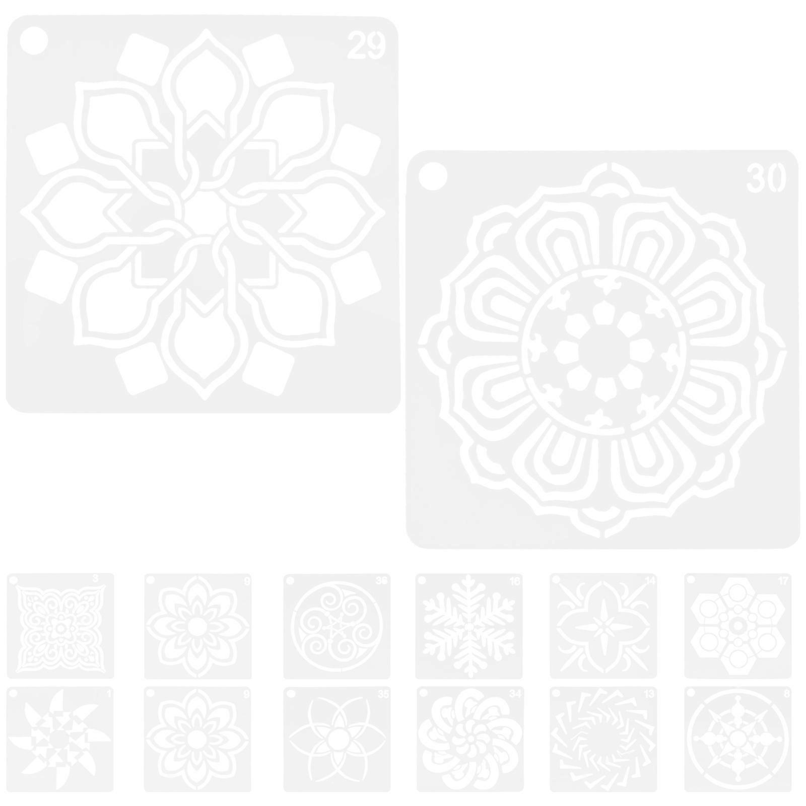 Στένσιλ ζωγραφικής υφής 36Pcs επαναχρησιμοποιήσιμο πρότυπο στένσιλ Mandala για τη ζωγραφική μαθήματα τέχνης Ανθεκτικό λευκό υλικό PET διακόσμησης σπιτιών