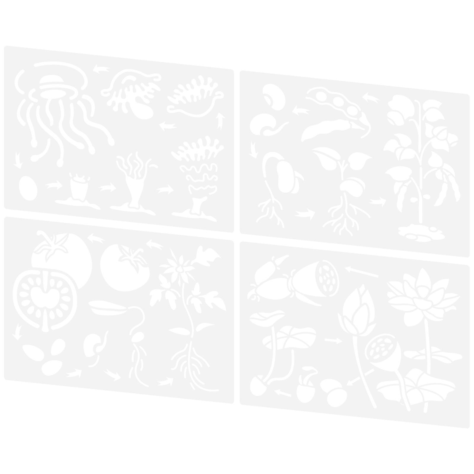 Creature Growth Cycle Stencil 4 Sheets Perfect for Children Craft Projects Beige Reusable Drawing