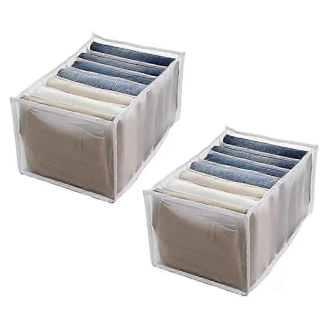2025 2pc 7 Grids Washable Wardrobe Clothes Organizer,jeans Compartment Storage Box