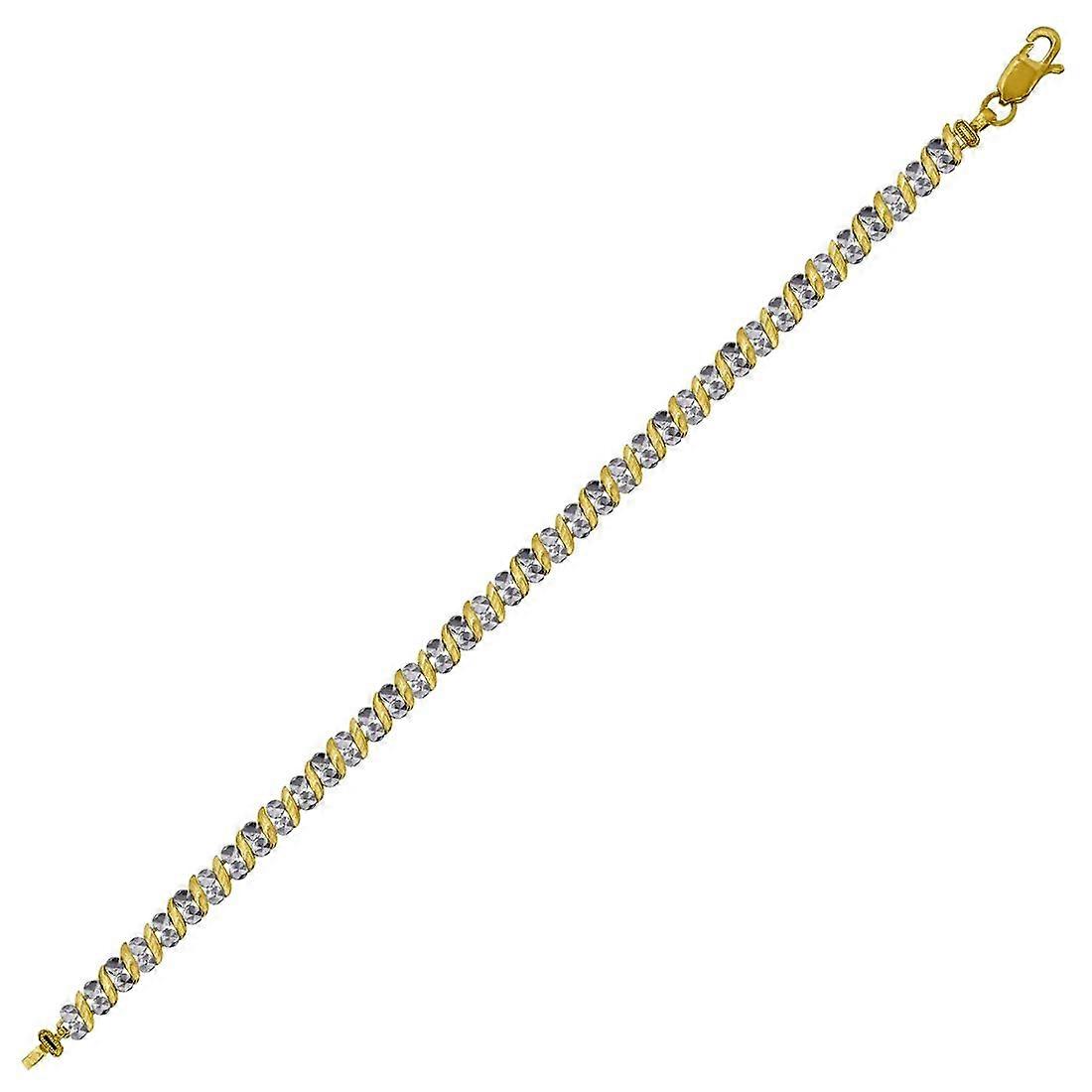 Pulseira feminina de ouro bicolor 10k com elos de 7 polegadas (17,8 cm) e 4,8 mm de comprimento - 5,4 gramas