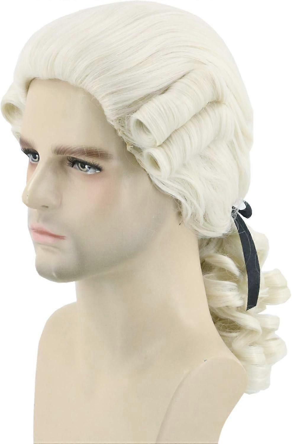 Bar0kke wig Suitable Suitable for men r0c0c0 straight marquis wig Suitable Suitable for carnival and Halloween (beige) curly with braid beige