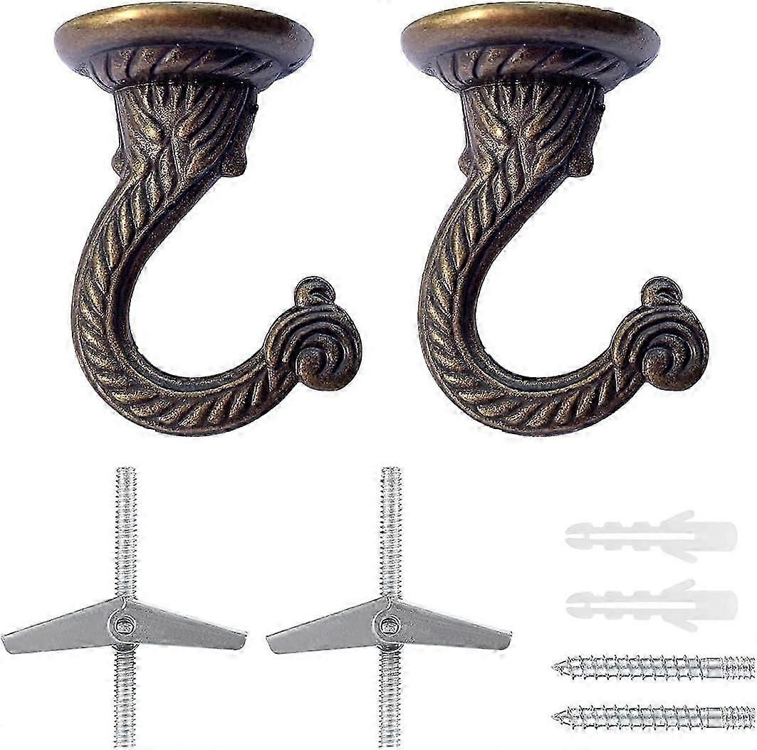 6 Large Sturdy Ceiling Hooks for Hanging Plants - Antique Brass with Wall Fixing Materials