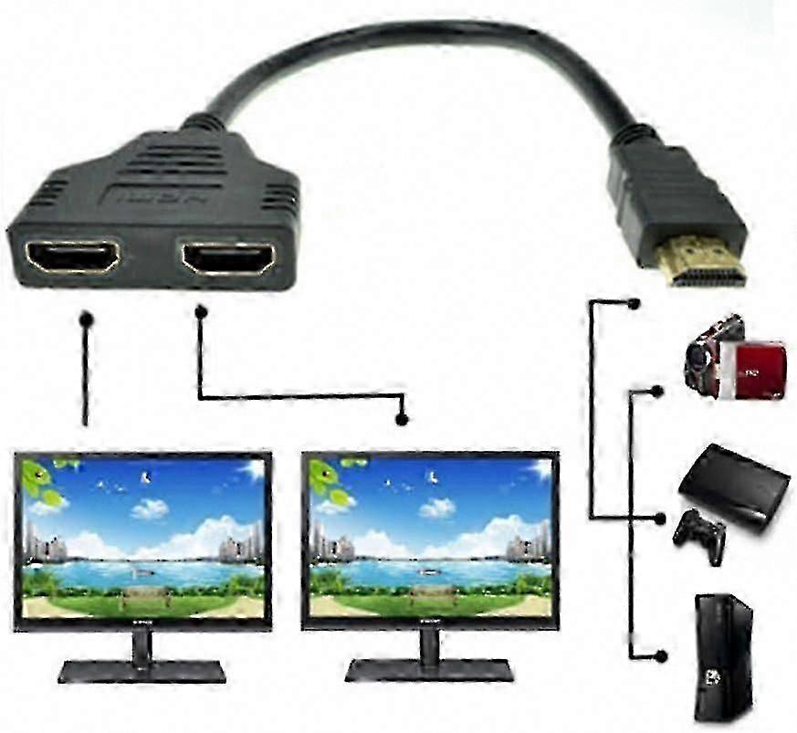 Adaptateur répartiteur HDMI 1 à 2 mâle vers double femelle - Duplicateur de signal 4K 1080p pour configuration à deux moniteurs Home Cinéma