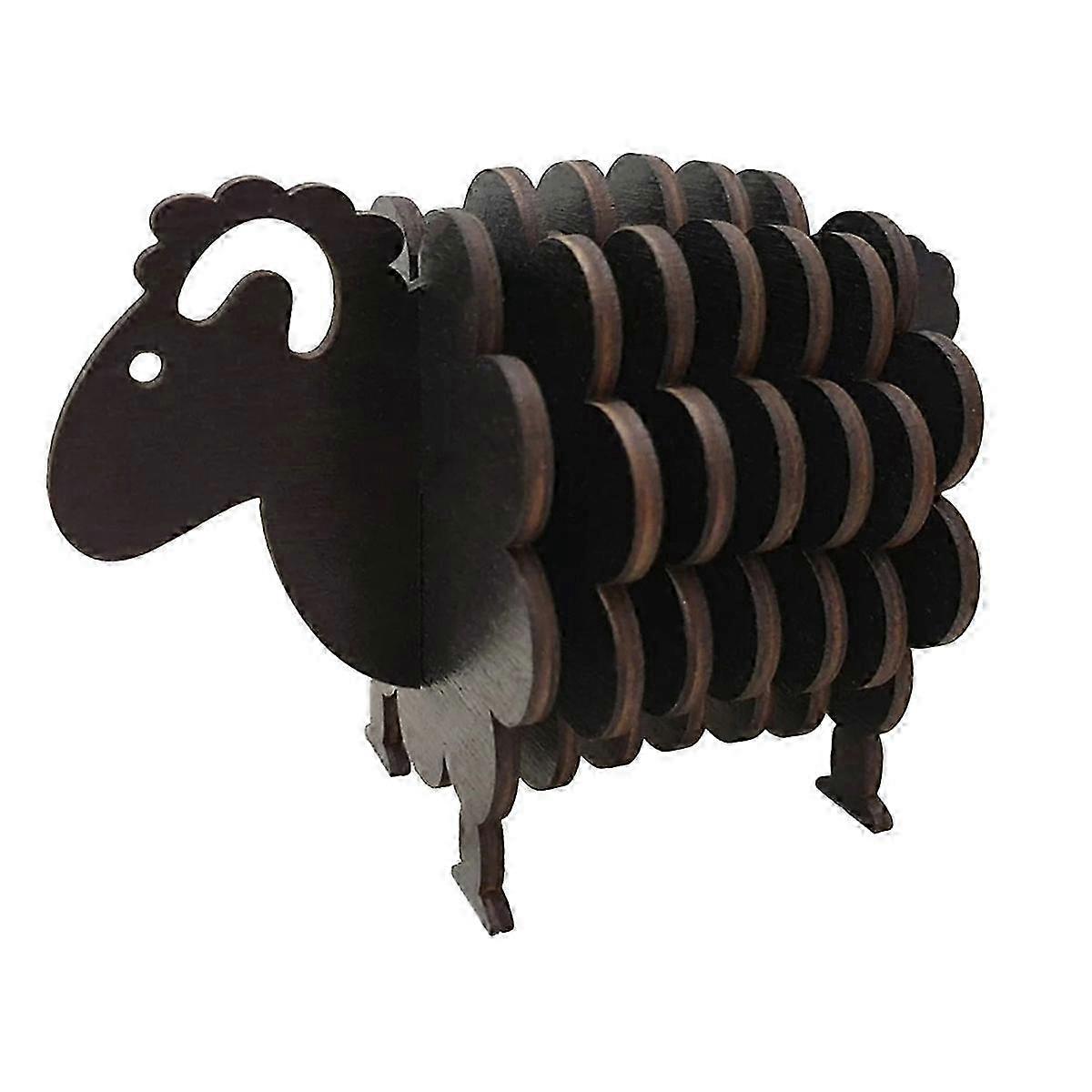 3D Puzzle Shape Sheep,Wooden Coasters for Drinks, Black