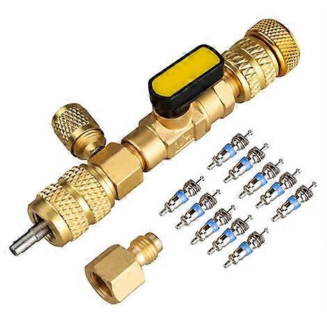HVAC Valve Core Remover Installer Tool Dual Port 1/4'' & 5/16'' with 10 Cores, Gold