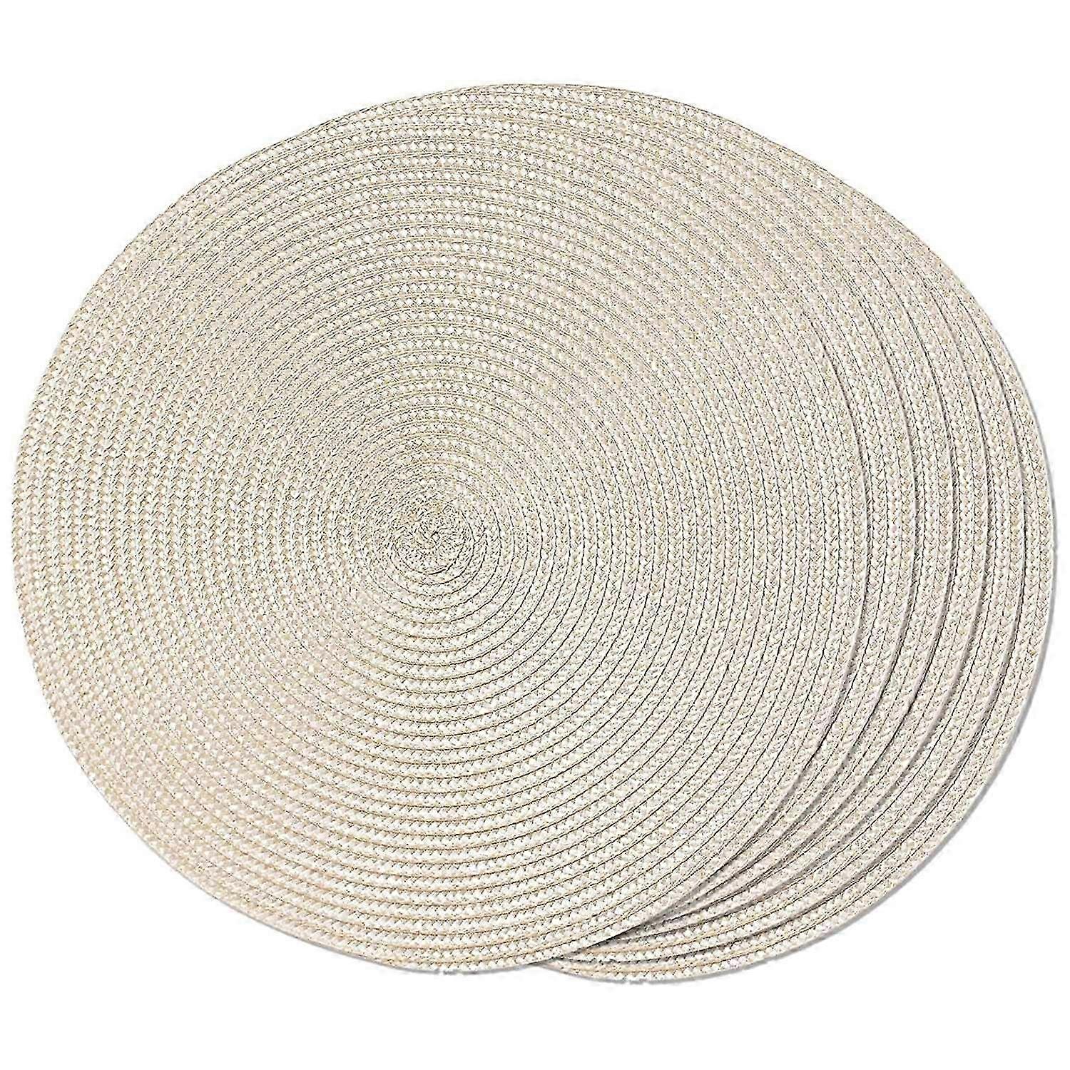 Set of 6 Woven Round Placemats, Non-Slip Washable Table Mats for Dining, 15" Diameter