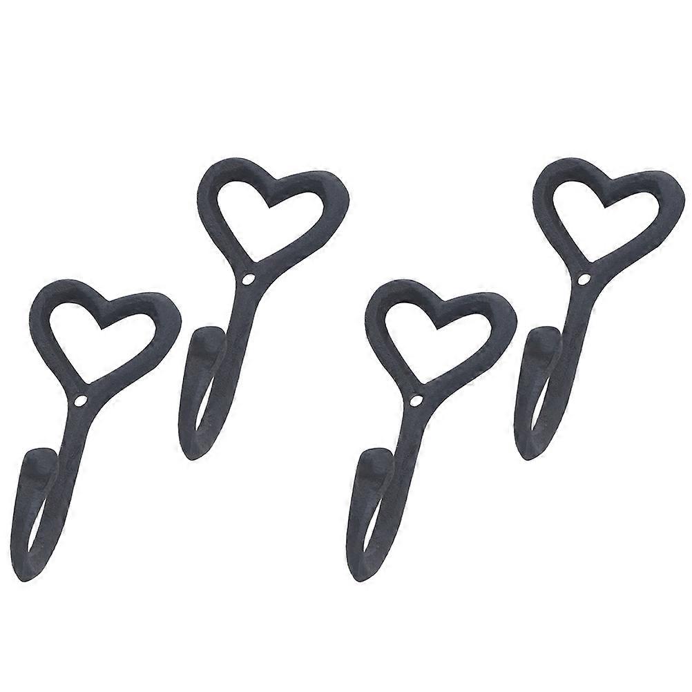 Wall Mounted Iron Heart-Shaped Hooks for Courtyard Black Storage Hooks 4Pcs