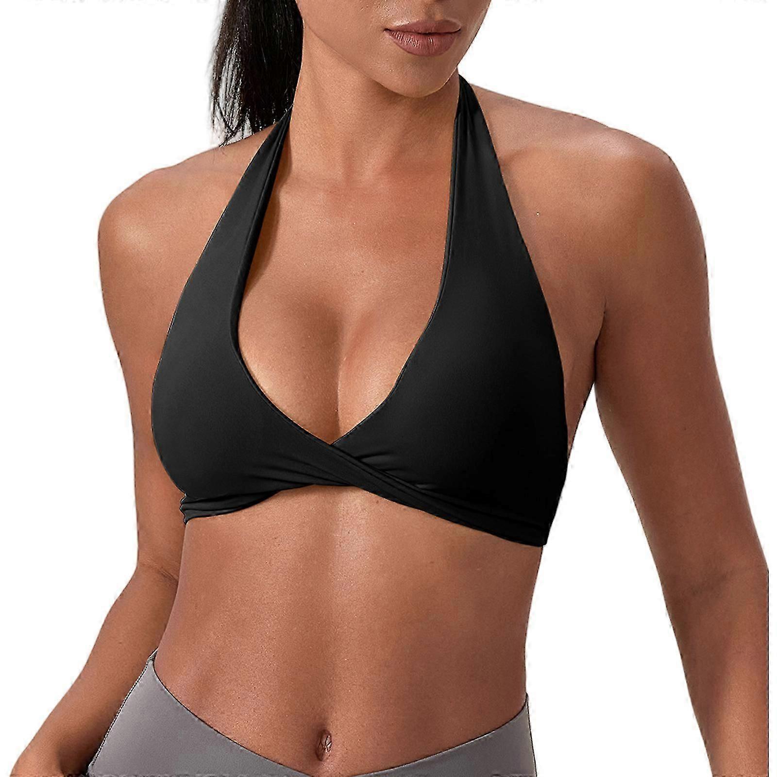 Sports Bra For Yoga Running High Elasticity Breathable Fabric Removable Pads Comfortable Supportive Swimwear Top  Yellow XL