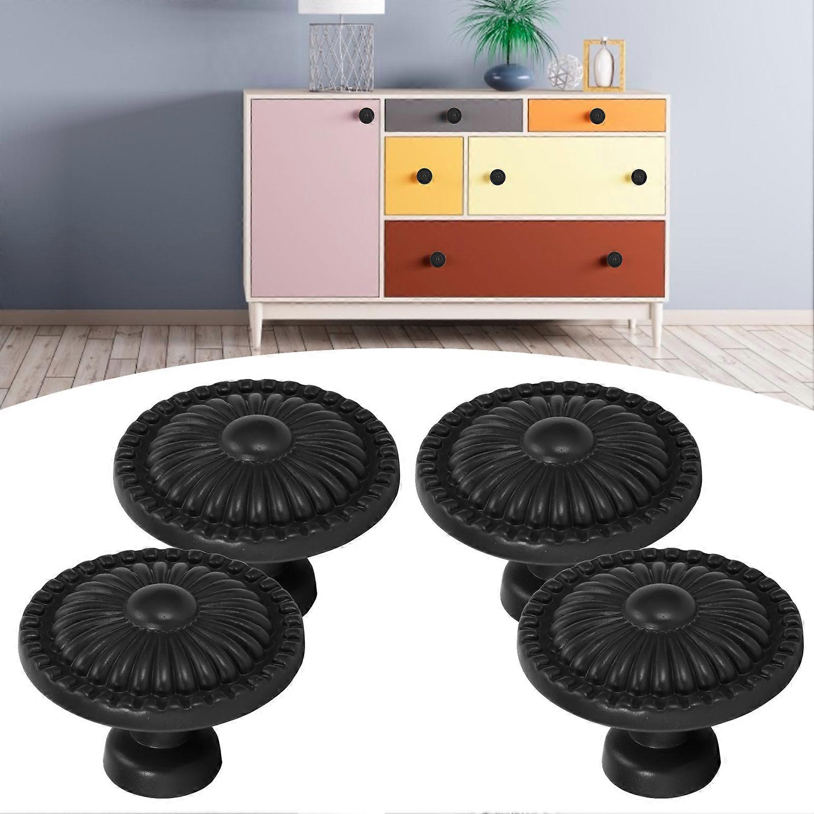 4 Sets Zinc Alloy Black Round Door Knobs 3.2x3.2x2.3cm Model 388