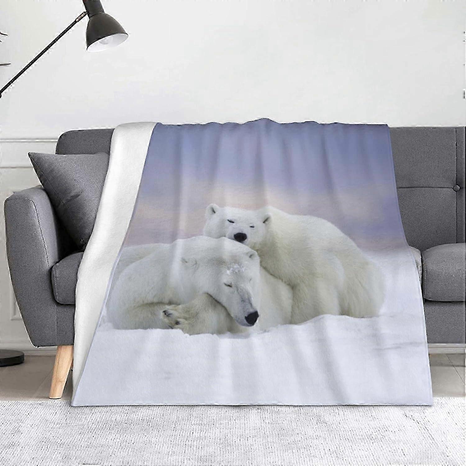 Gemütliche Flanell-Wurfdecke mit Eisbär-Design, leicht und weich für Sofa, Bett oder Couch - GBNH30