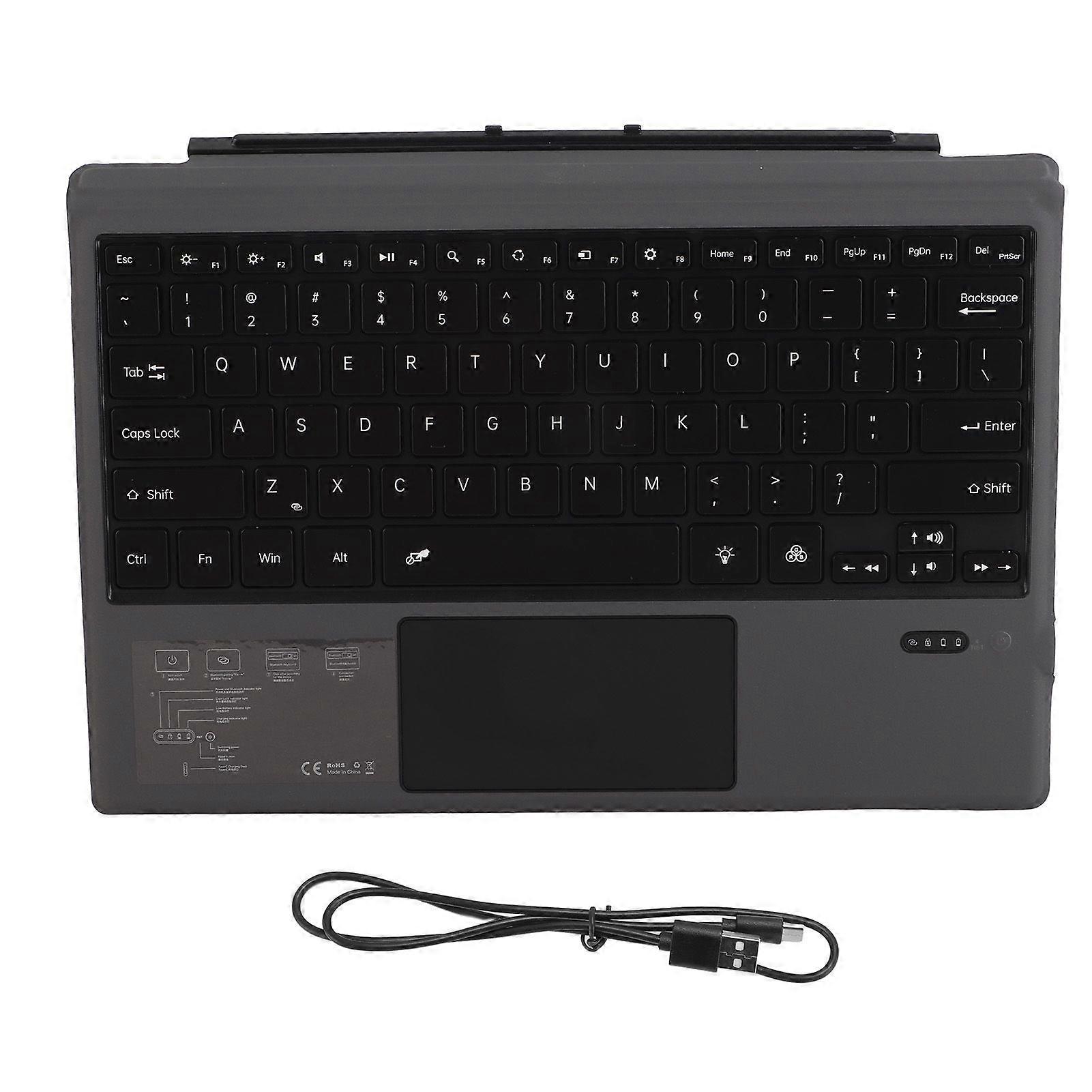 Magnetic Bluetooth Keyboard Colorful Backlight Multi Touchpad Wireless Bluetooth5.0 Tablet Keyboard for Pro 3 4 5 6 7 Black