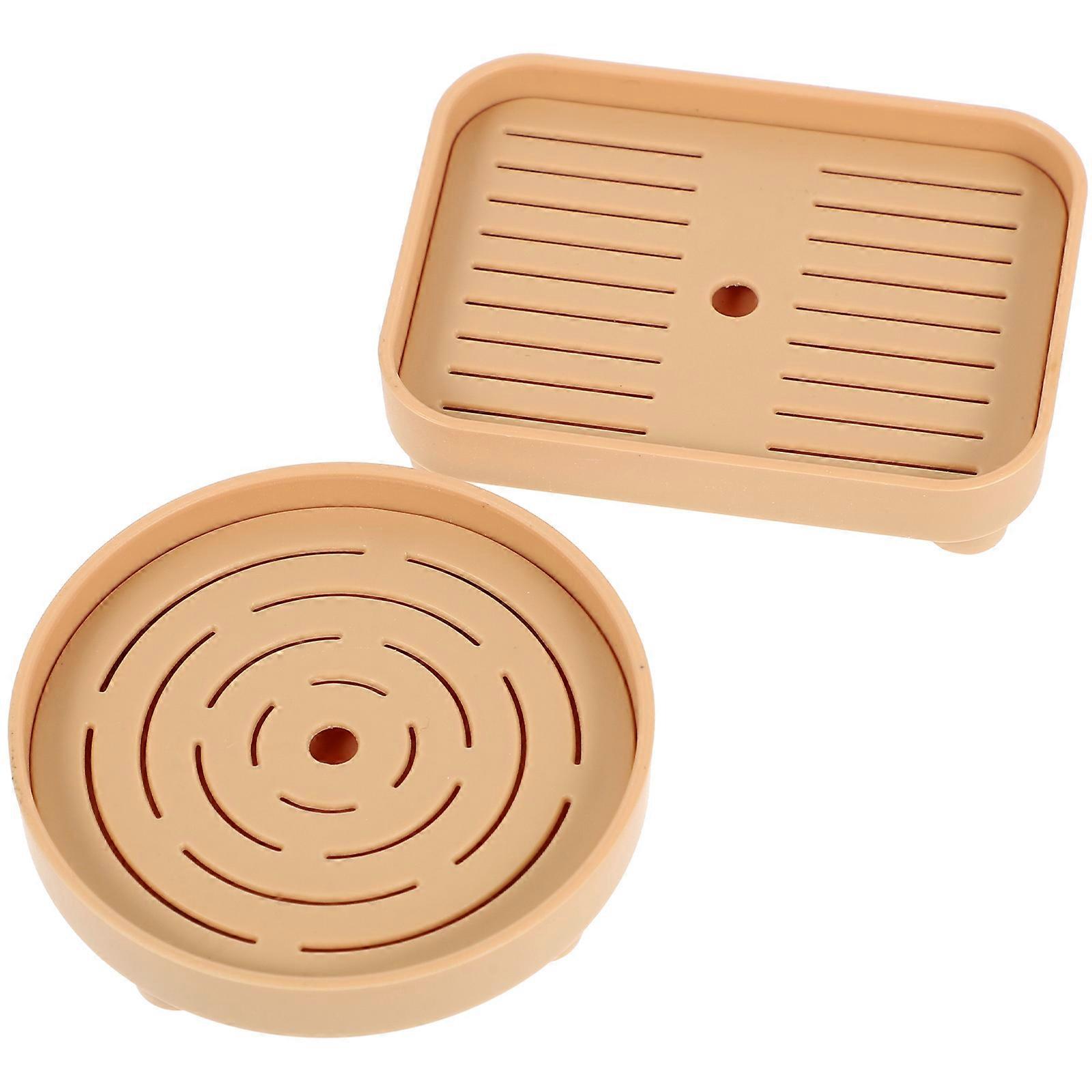Mini Plate Doll House Accessory for Decor 4Pcs Light Brown Plastic Tray