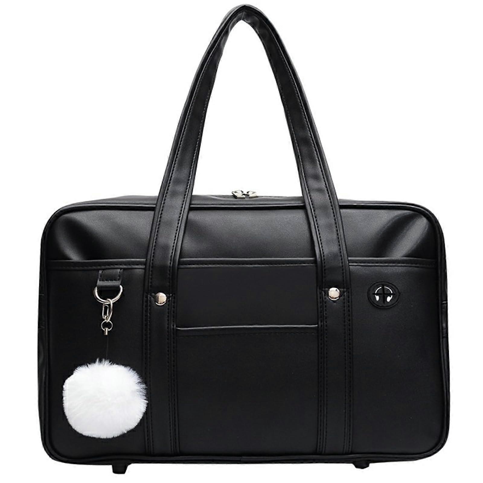 Japanese School Bag Leather Large Capacity With Headphone Cable Hole Zipper Shoulder Bag Student Uniform Laptop
