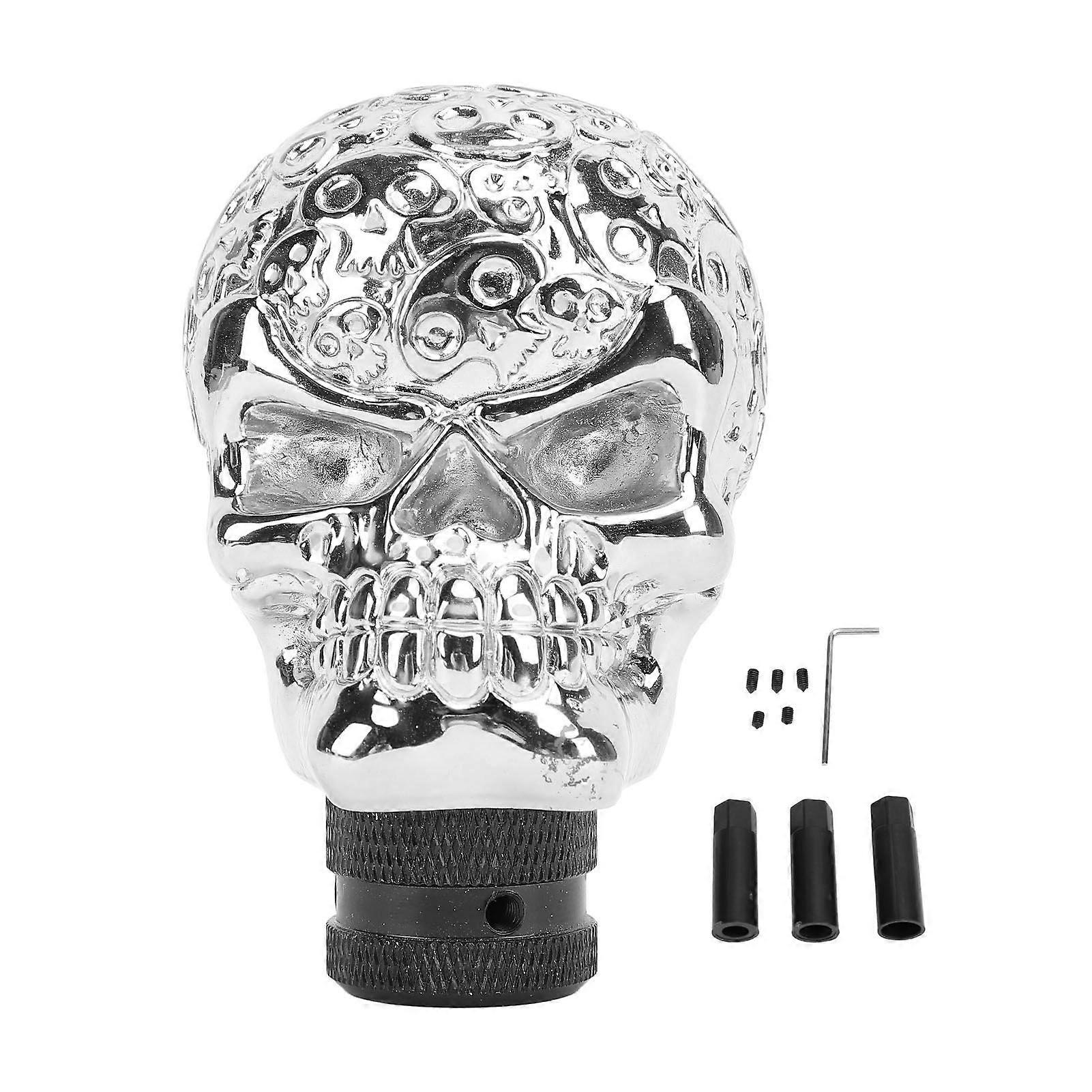 Skull Shift Knob Plated Car Stick Shift Handle Head Resin Gear Shifter Handle Knobs for Most Manual Automatic Transmissions Cars Silver