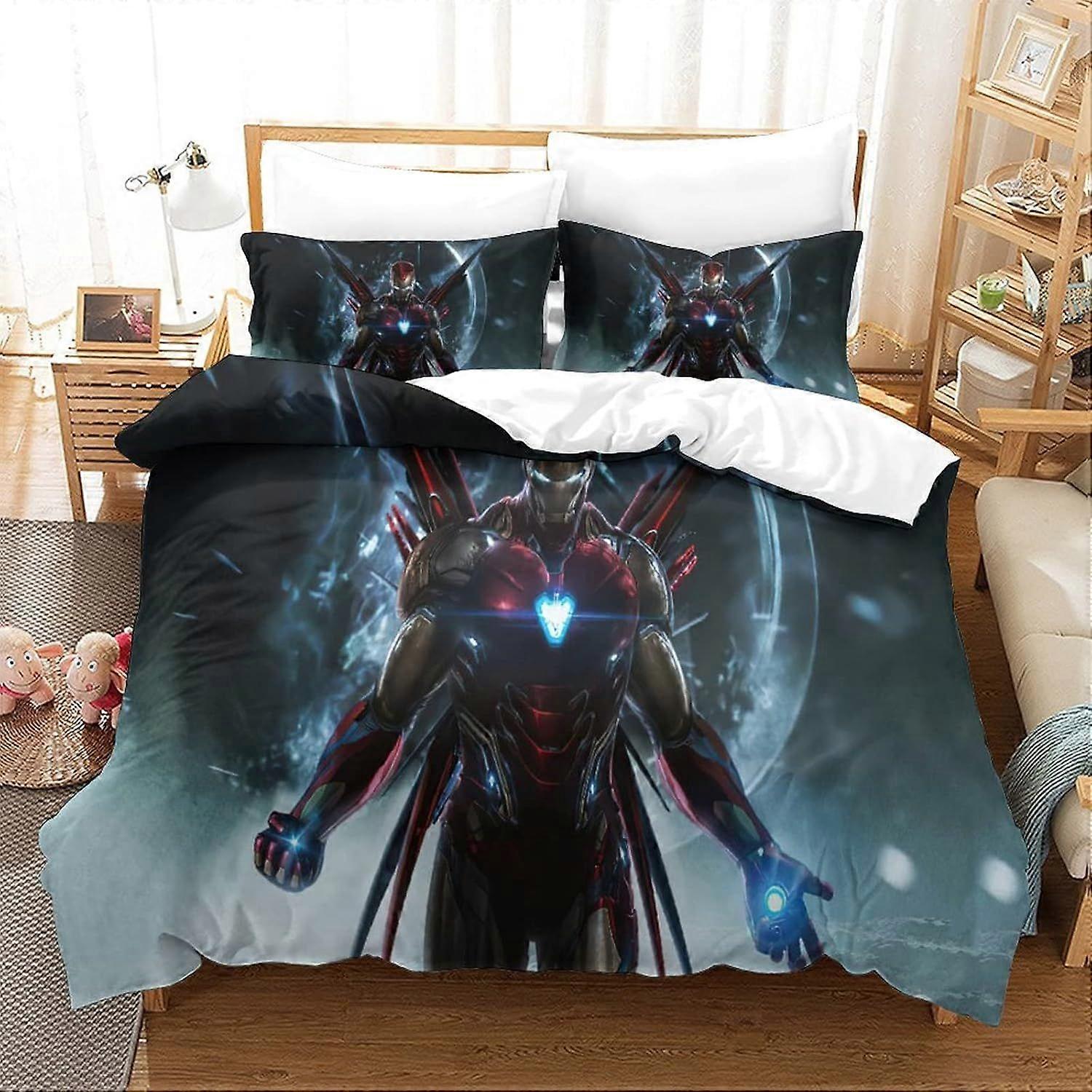 Bedding Double Bed Set Iron Man Printed Double Size Bedding Sets Super Soft Microfiber Duvet Covers with Zipper with Pillowcases Hypoallergenic 140x20