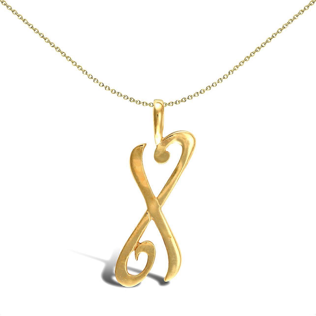 Jewelco London Solid 9ct Yellow Gold Script Identity Initial Pendant Letter X