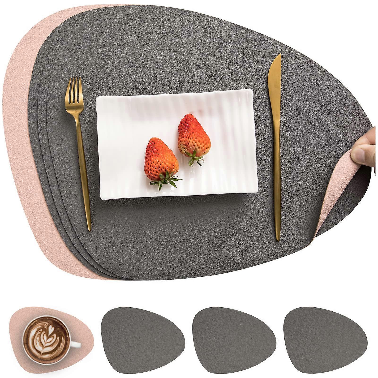 Leather Table Mats And Coasters Waterproof DualSided Placemats And Coaster Set NonSlip Washable Gray Pink Set Of 4