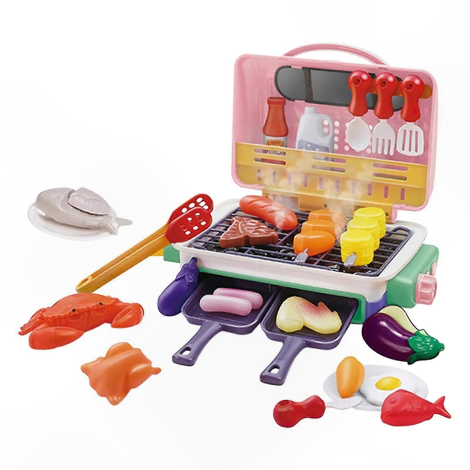 Interactive Playset with Magnetic Tiles, BBQ Rack, and Color-Changing Lights for Kids Cooking Fun