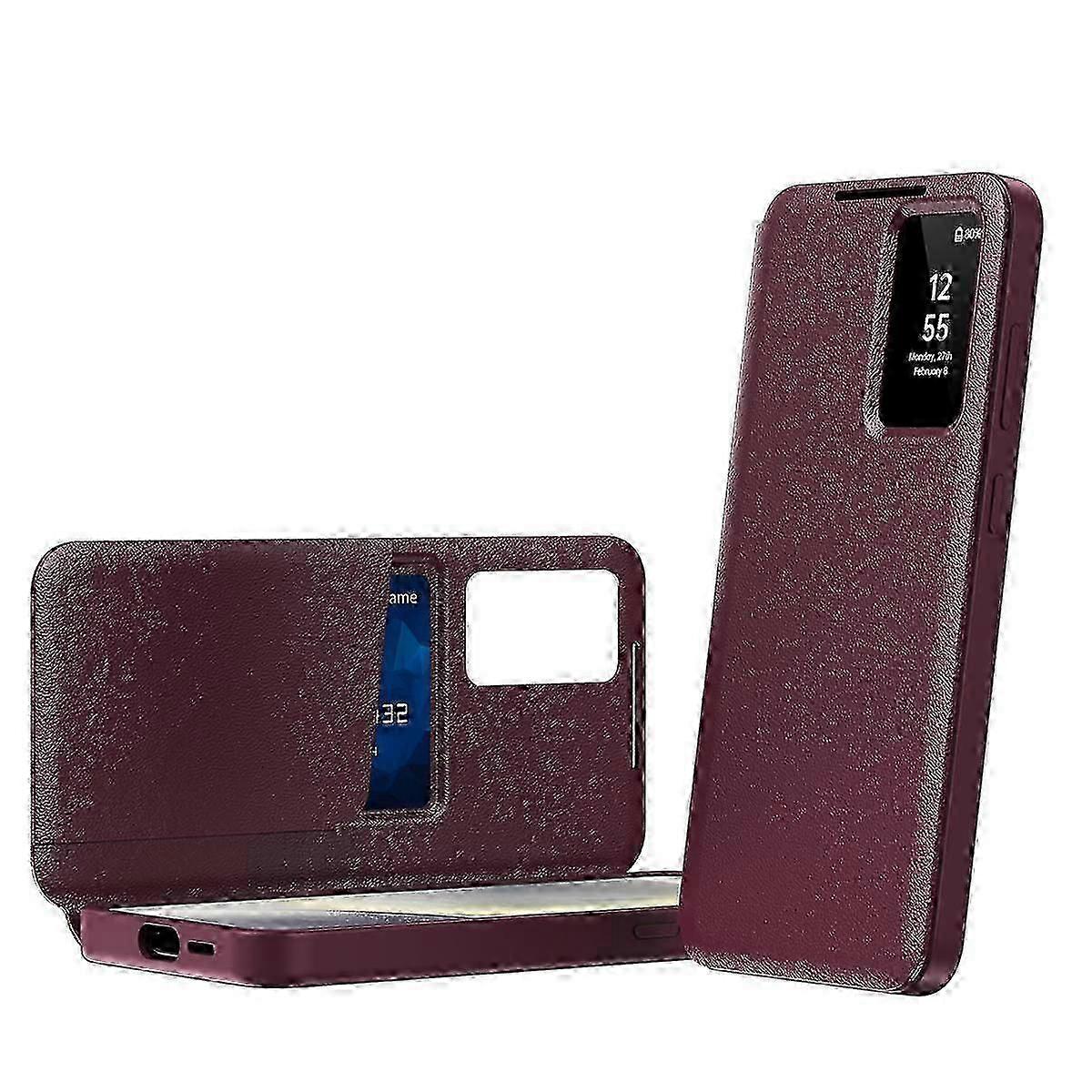 Smart View Window Leather Phone Case with Card Slot - TPU PC PU Protective Cover??