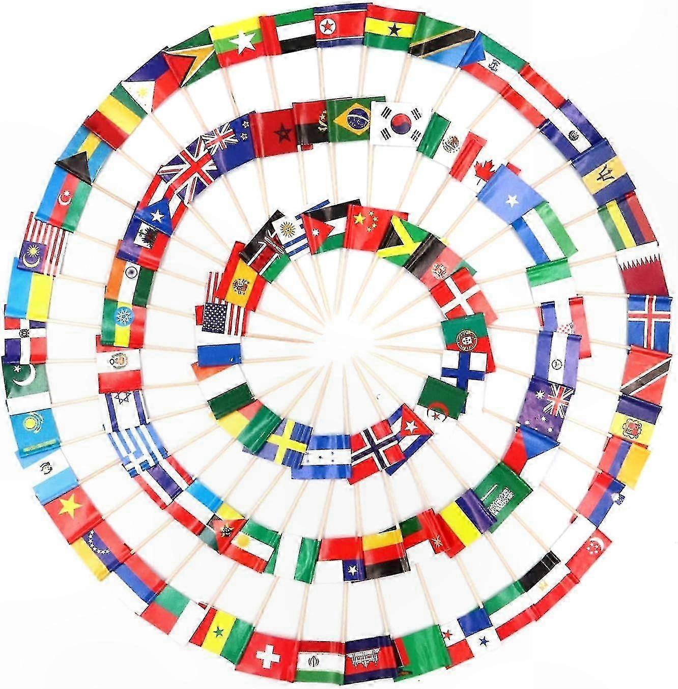100 Pieces Assorted Toothpick Flags from Various Countries for Decoration Use