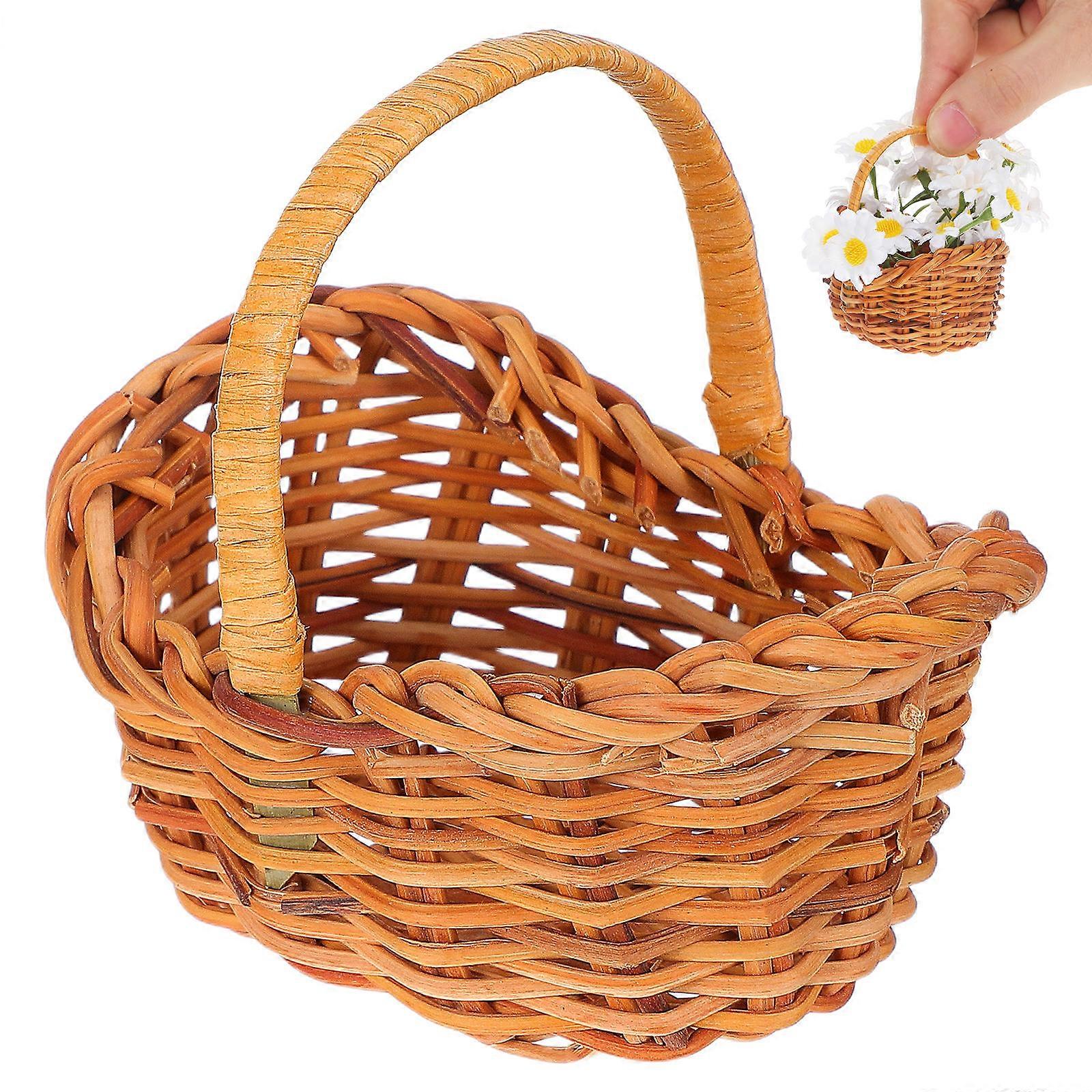 3Pcs Mini Basket for Storage Light Brown Wicker Flower Basket