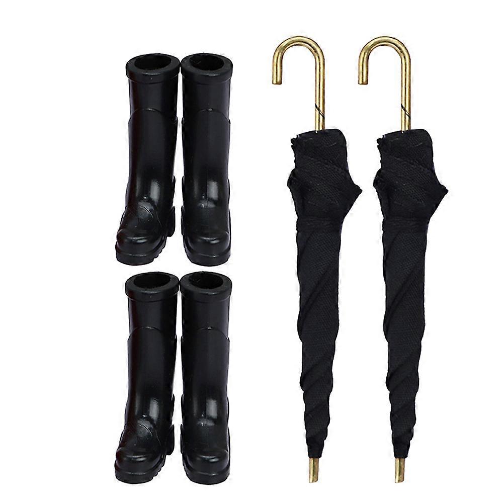 Miniature Rain Boots and Umbrellas for Dollhouse Imaginative Play 6Sets