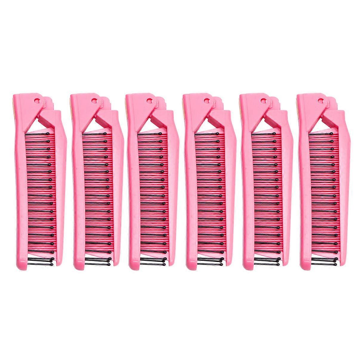 Anti-Static Double-Headed Hair Folding Comb 6Pcs Mini Size Pink Travel Home Use Barber Shops Salon High Temperature Resistance