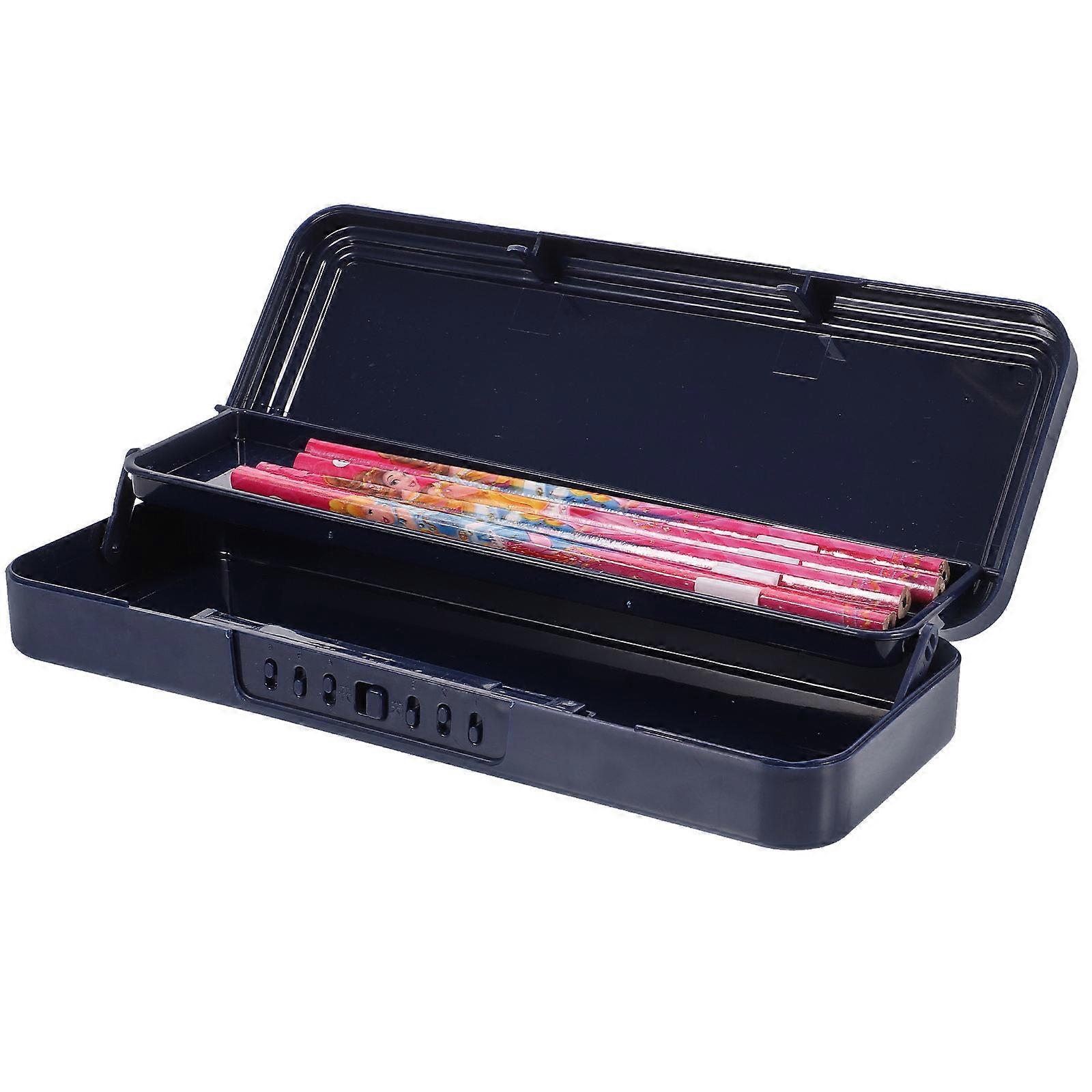 Handheld Storage Container 3Pcs Cartoon Pencil Box For Office Workers Convenient Stationery Case Dark Blue Rectangular Shape