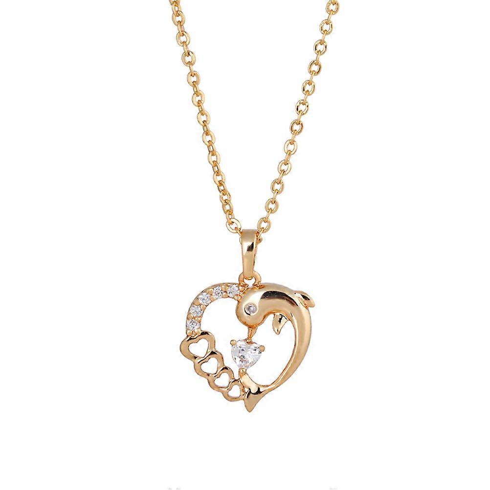 Damen Halskette Aushöhlen Delphin Herzform Halskette 2er Set