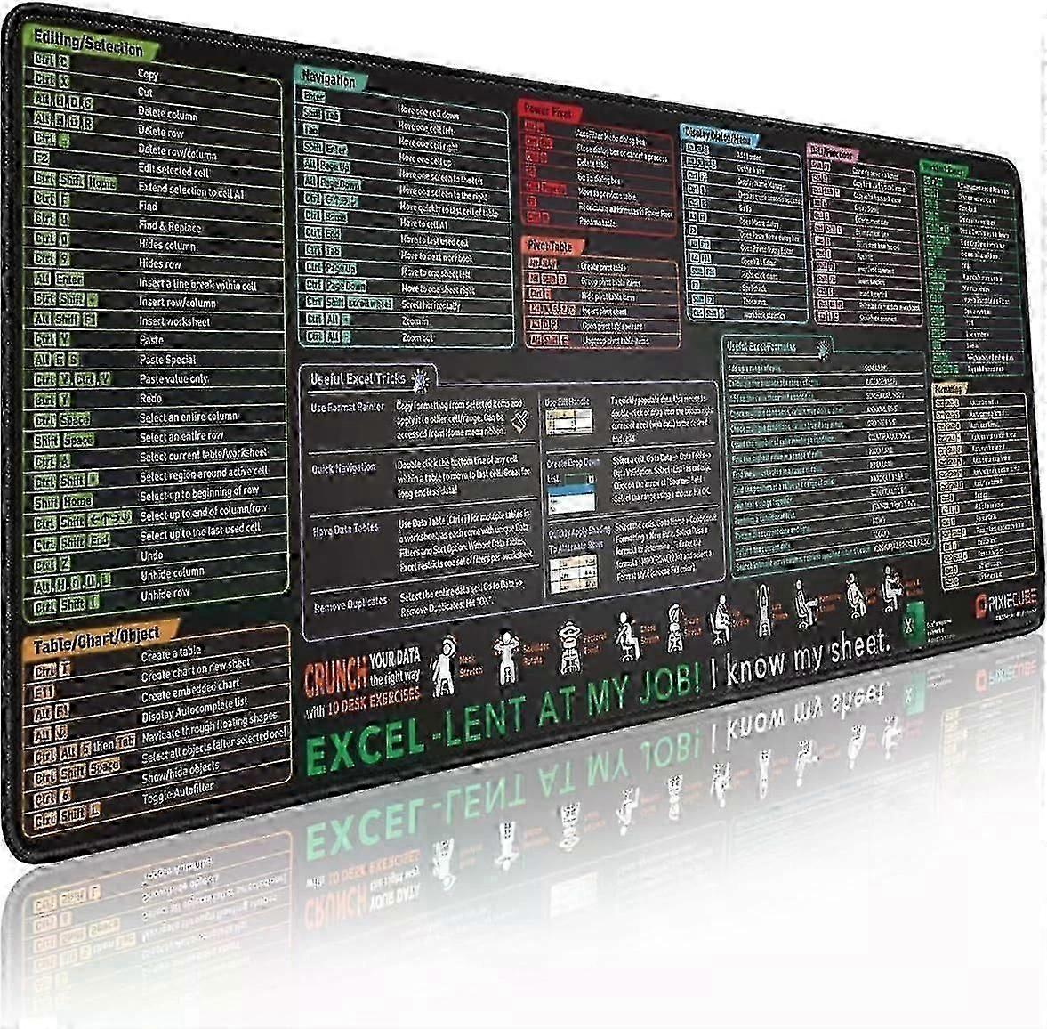 Tapis de souris Excel Shortcut Keys, Extended Large XL Cheat Sheet Tapis de souris de jeu avec raccourcis Excel