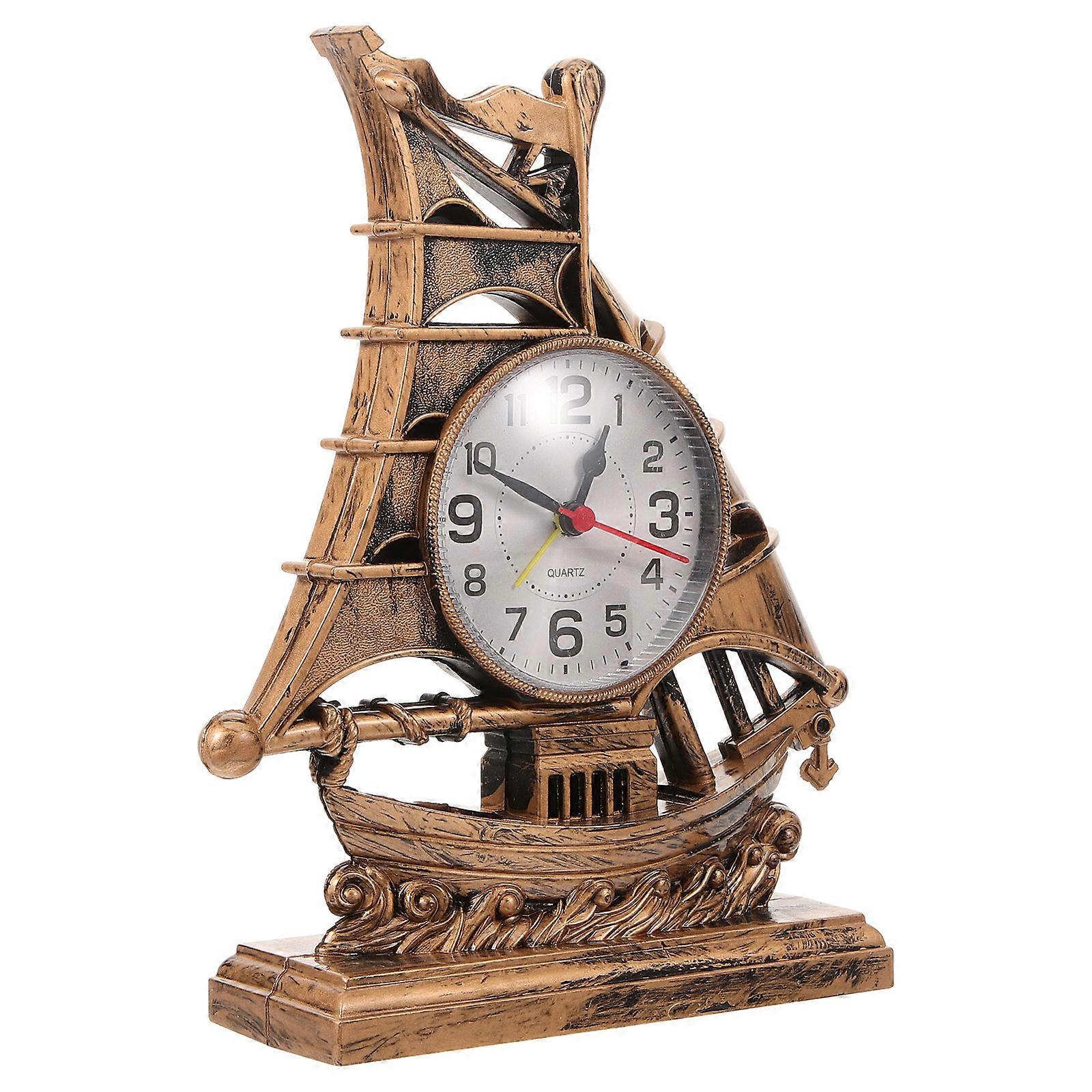 Sailboat Sculpture Alarm Clock for Decor 3Pcs Elegant Retro Desk Clock