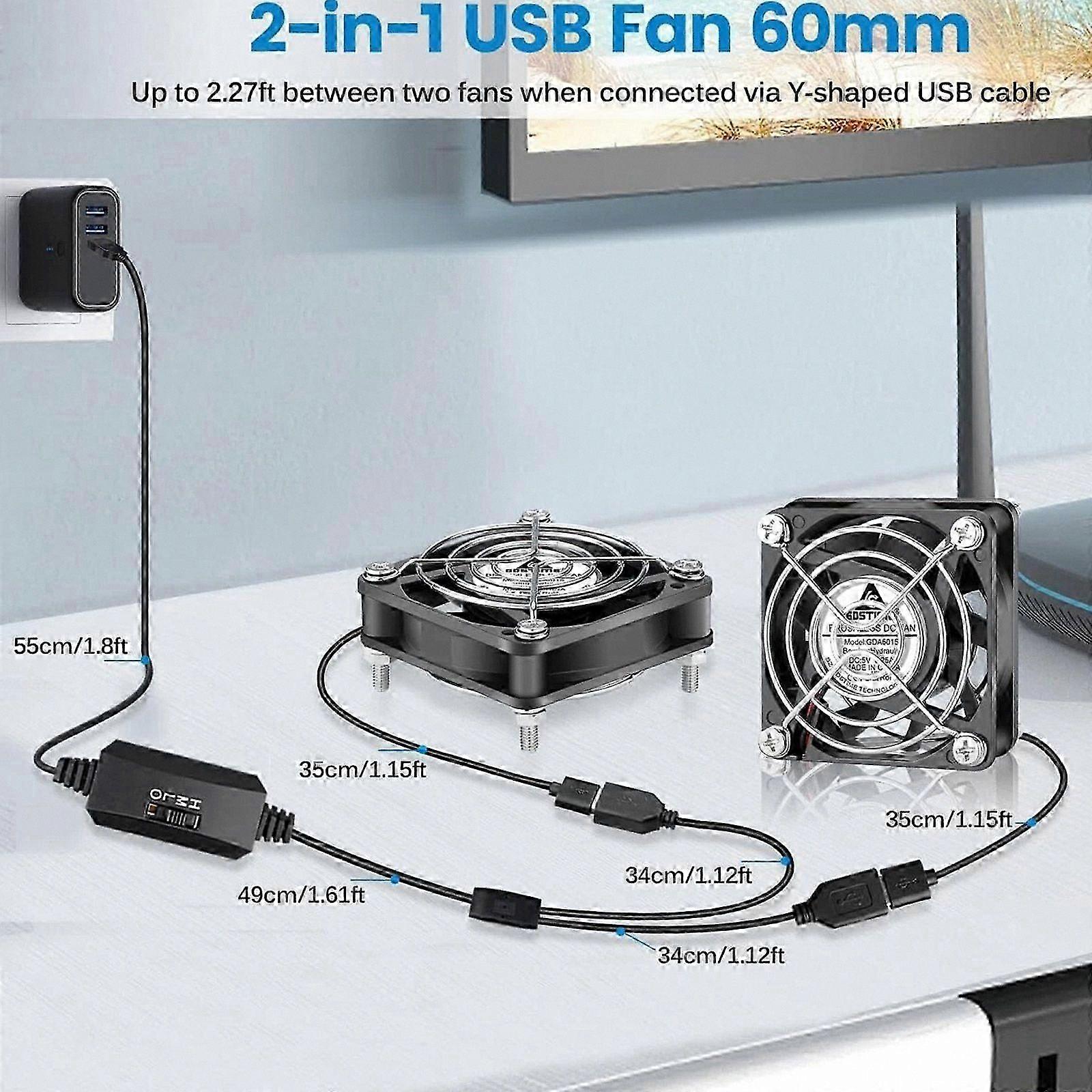 2-Pack 5V USB Cooling Fan with Speed Control for Computers and Electronics