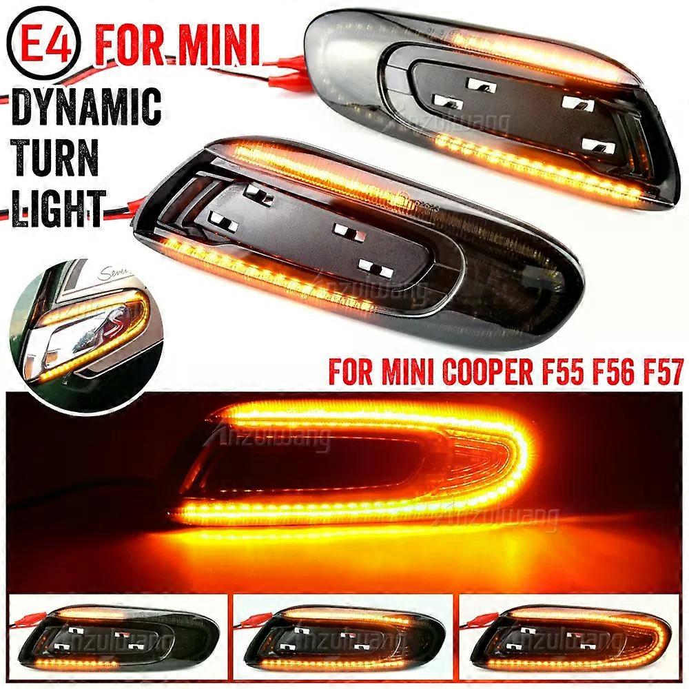 For Mini Cooper F55 F56 F57 2X Dynamic LED Fender Side Marker Lights Sequential Turn Signal Lamps Smoke Lens No Error Waterproof