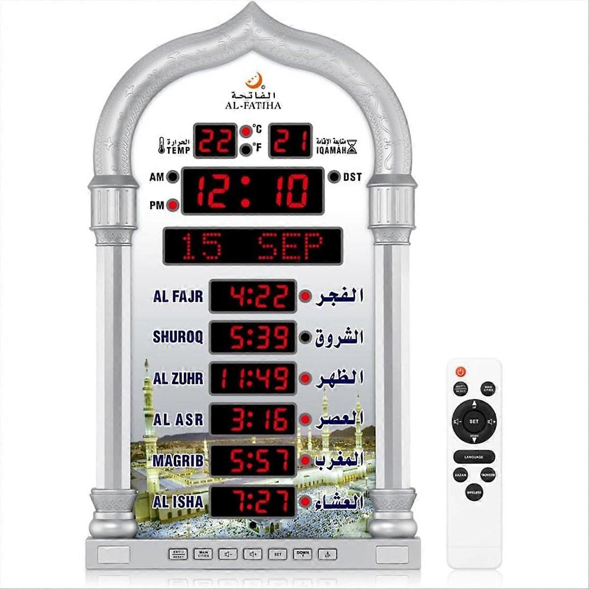 Azan Clock, LED Muslim Prayer Clock, Athan Wall Clock,Silver